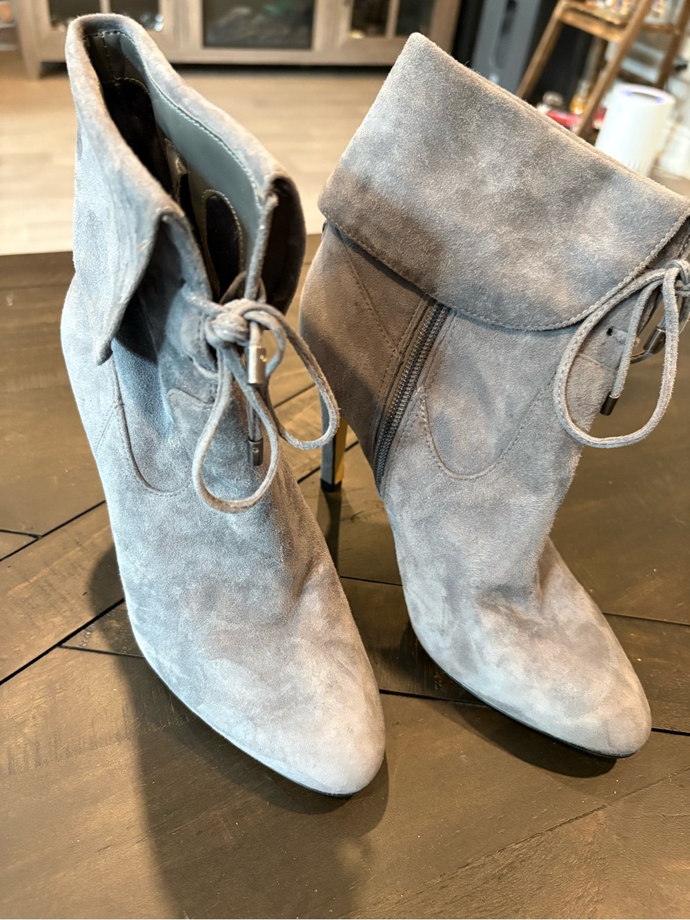 Guess Gray Suede Pointed Toe Lace-Up Ankle Booties